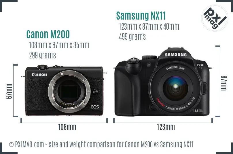 Canon M200 vs Samsung NX11 size comparison