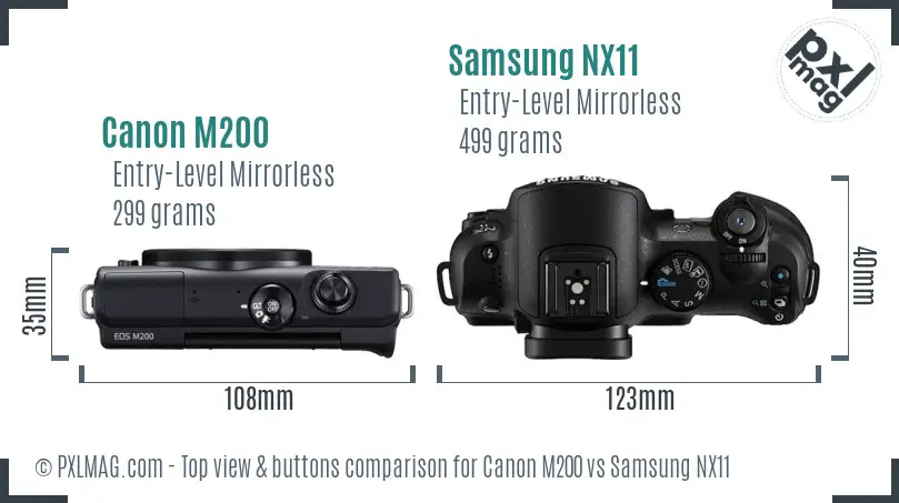 Canon M200 vs Samsung NX11 top view buttons comparison