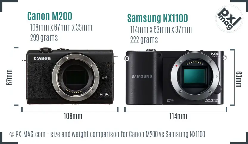 Canon M200 vs Samsung NX1100 size comparison