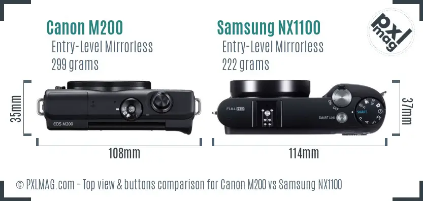 Canon M200 vs Samsung NX1100 top view buttons comparison