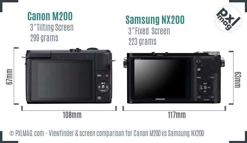Canon M200 vs Samsung NX200 Screen and Viewfinder comparison