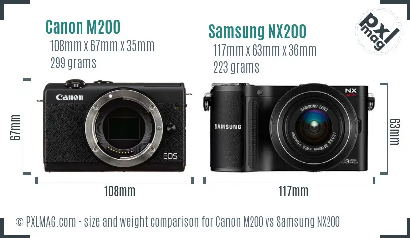 Canon M200 vs Samsung NX200 size comparison