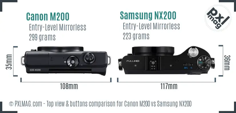 Canon M200 vs Samsung NX200 top view buttons comparison