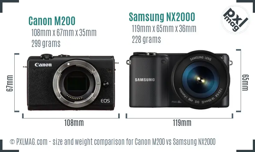 Canon M200 vs Samsung NX2000 size comparison