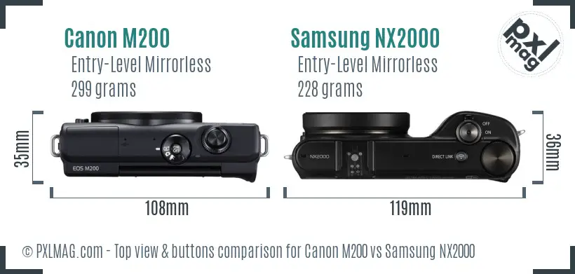 Canon M200 vs Samsung NX2000 top view buttons comparison