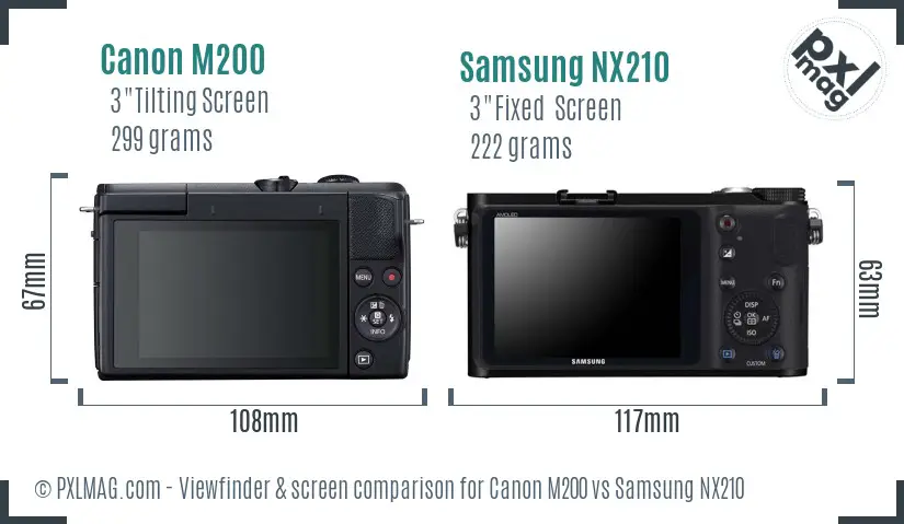 Canon M200 vs Samsung NX210 Screen and Viewfinder comparison