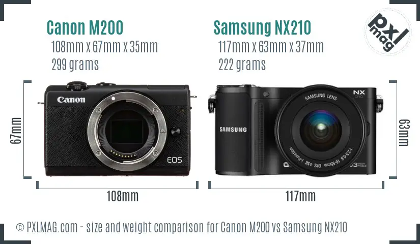 Canon M200 vs Samsung NX210 size comparison