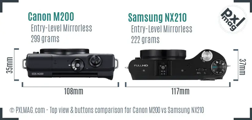 Canon M200 vs Samsung NX210 top view buttons comparison