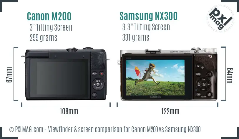 Canon M200 vs Samsung NX300 Screen and Viewfinder comparison