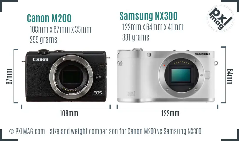 Canon M200 vs Samsung NX300 size comparison