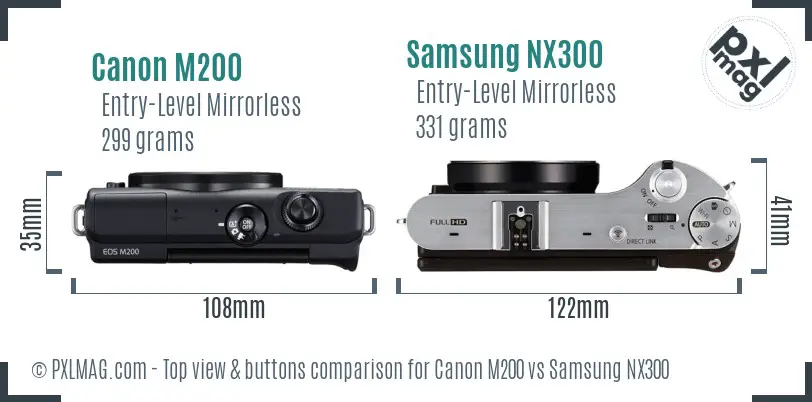 Canon M200 vs Samsung NX300 top view buttons comparison