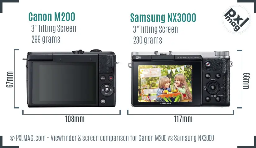 Canon M200 vs Samsung NX3000 Screen and Viewfinder comparison