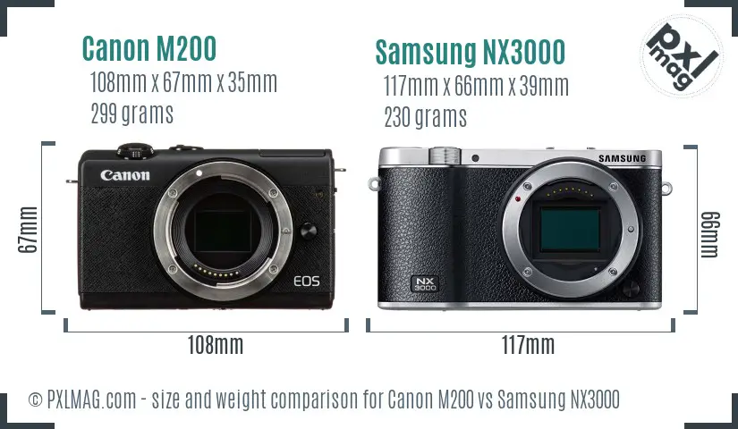 Canon M200 vs Samsung NX3000 size comparison