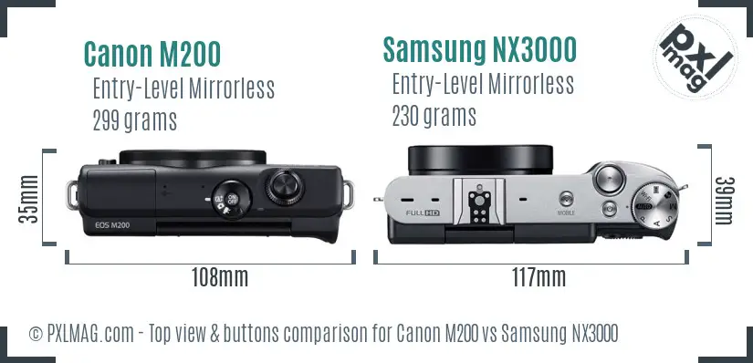 Canon M200 vs Samsung NX3000 top view buttons comparison