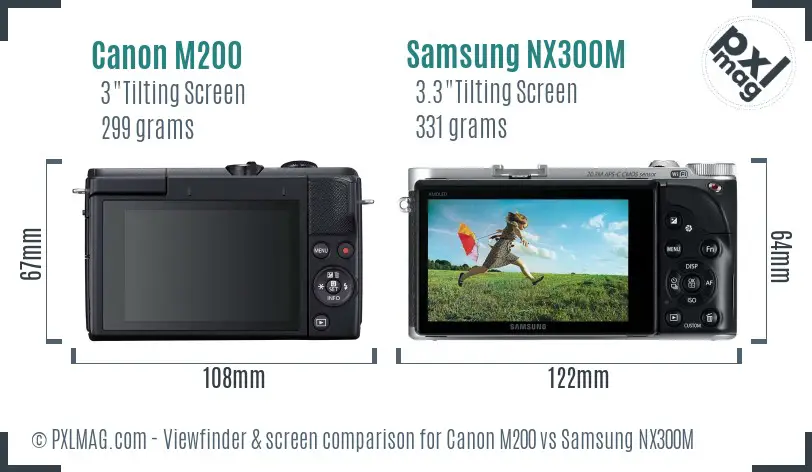 Canon M200 vs Samsung NX300M Screen and Viewfinder comparison