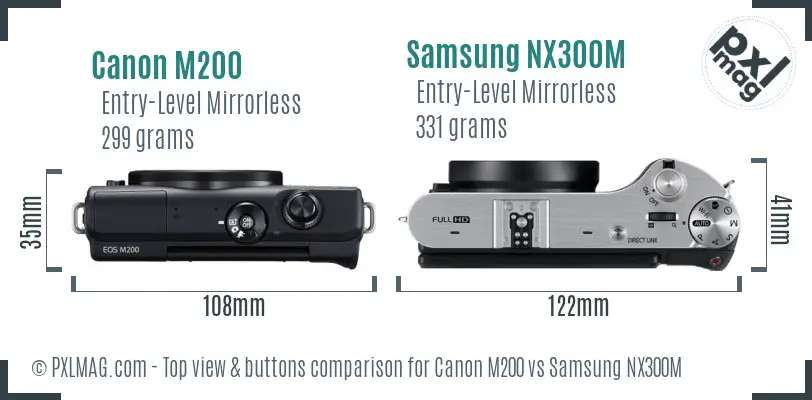 Canon M200 vs Samsung NX300M top view buttons comparison