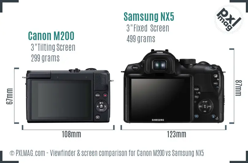 Canon M200 vs Samsung NX5 Screen and Viewfinder comparison