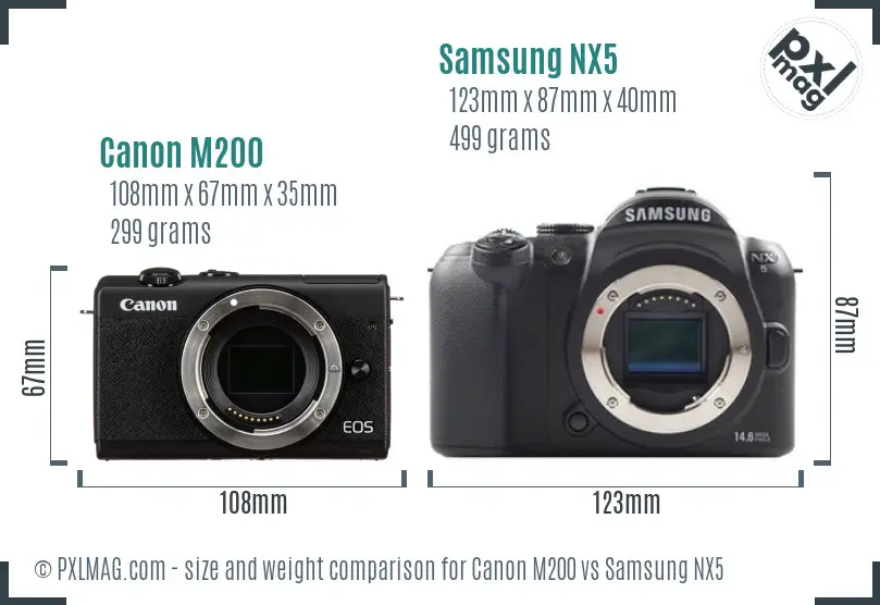 Canon M200 vs Samsung NX5 size comparison