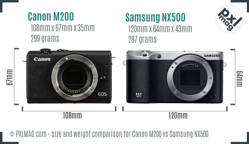 Canon M200 vs Samsung NX500 size comparison