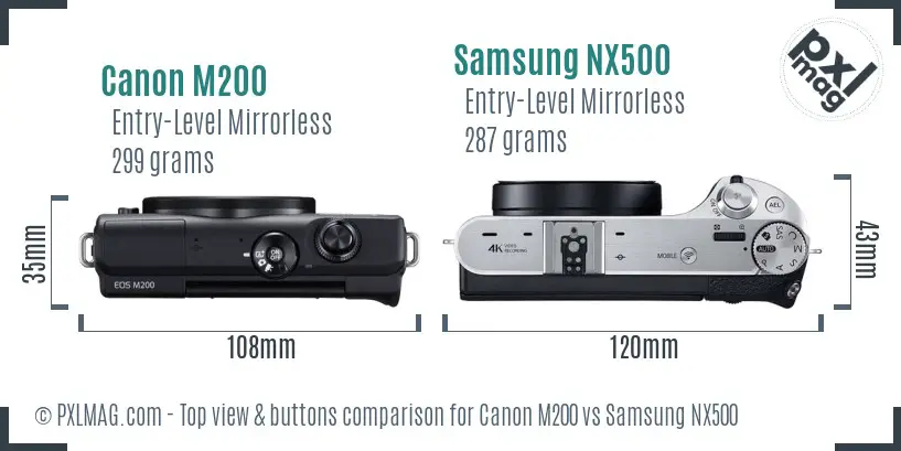 Canon M200 vs Samsung NX500 top view buttons comparison