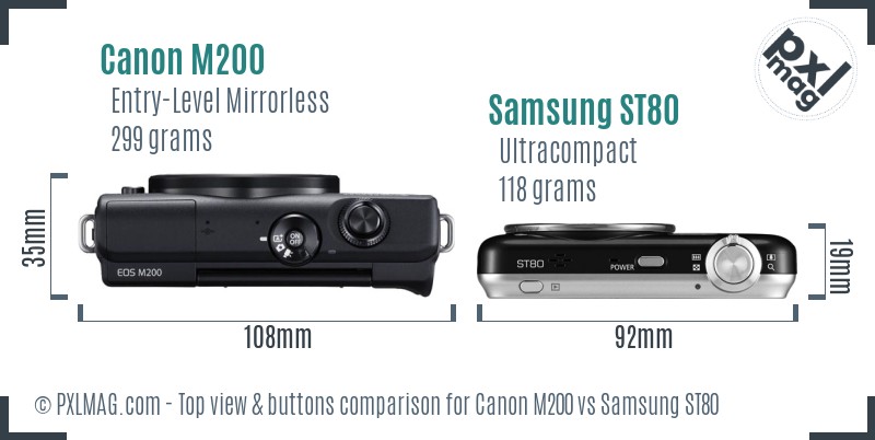 Canon M200 vs Samsung ST80 top view buttons comparison