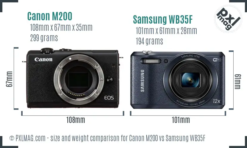 Canon M200 vs Samsung WB35F size comparison