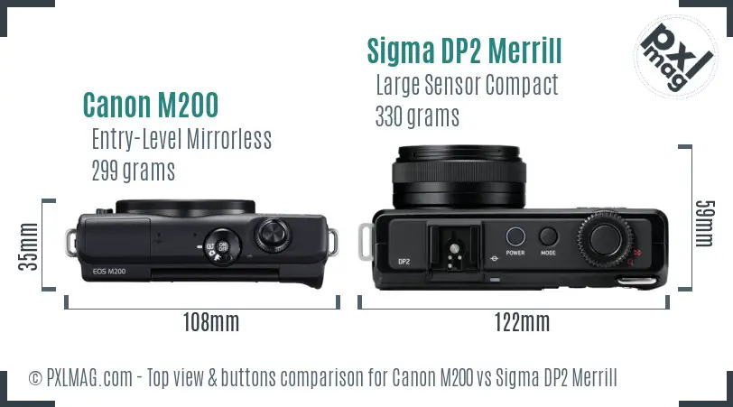 Canon M200 vs Sigma DP2 Merrill top view buttons comparison