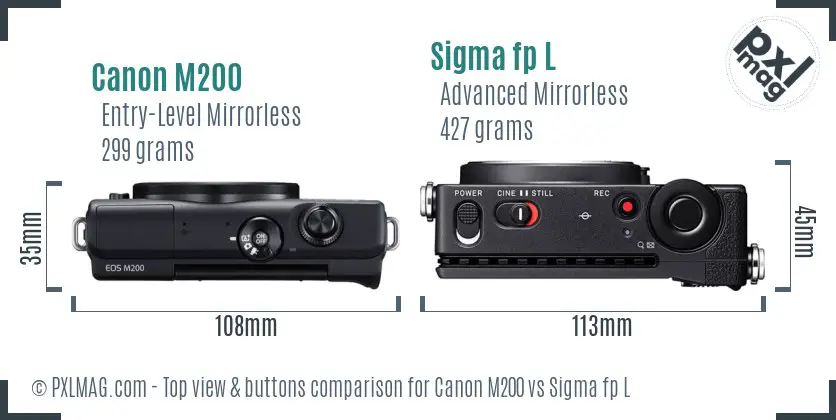 Canon M200 vs Sigma fp L top view buttons comparison