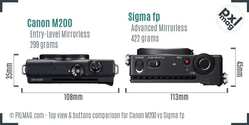 Canon M200 vs Sigma fp top view buttons comparison