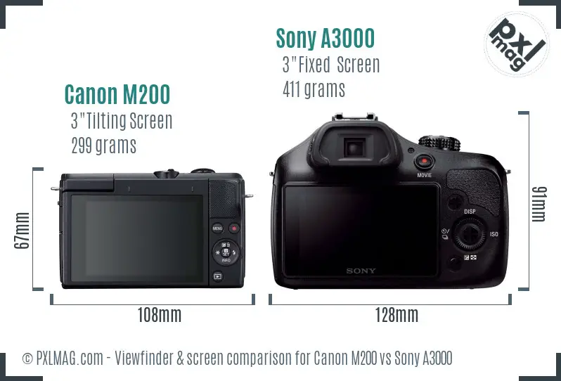 Canon M200 vs Sony A3000 Screen and Viewfinder comparison