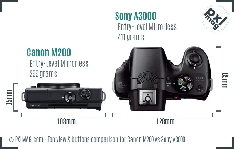 Canon M200 vs Sony A3000 top view buttons comparison