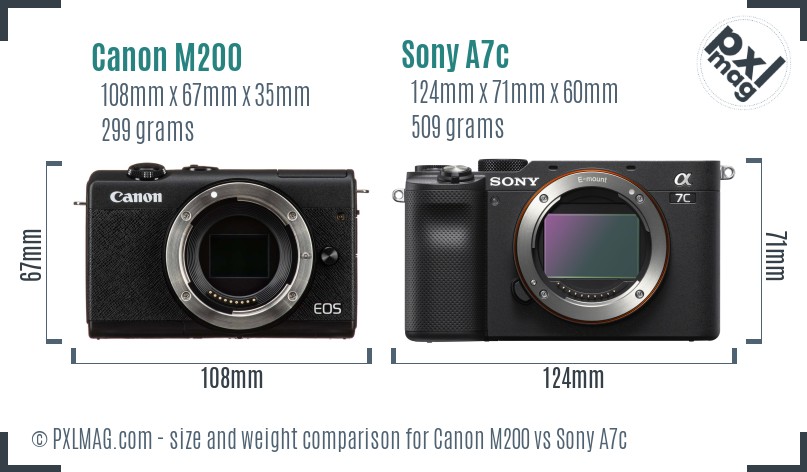 Canon M200 vs Sony A7c size comparison Canon M200 vs Sony A7c size comparison