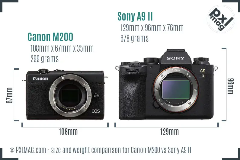 Canon M200 vs Sony A9 II size comparison