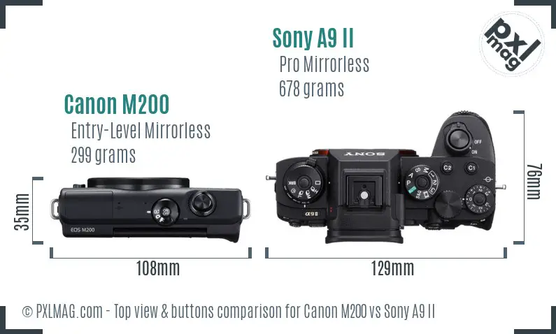 Canon M200 vs Sony A9 II top view buttons comparison