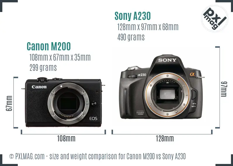 Canon M200 vs Sony A230 size comparison