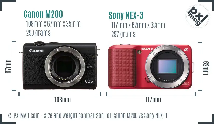 Canon M200 vs Sony NEX-3 size comparison