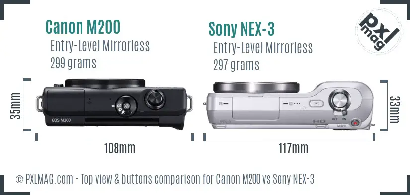 Canon M200 vs Sony NEX-3 top view buttons comparison