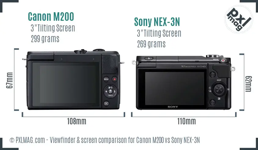 Canon M200 vs Sony NEX-3N Screen and Viewfinder comparison
