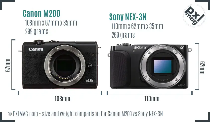 Canon M200 vs Sony NEX-3N size comparison