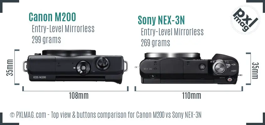 Canon M200 vs Sony NEX-3N top view buttons comparison