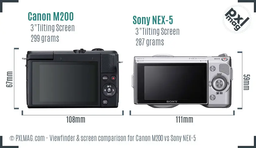 Canon M200 vs Sony NEX-5 Screen and Viewfinder comparison