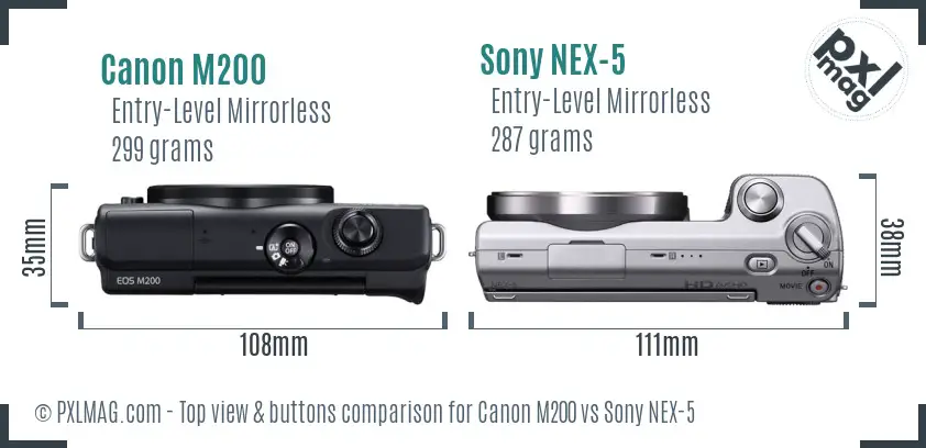 Canon M200 vs Sony NEX-5 top view buttons comparison