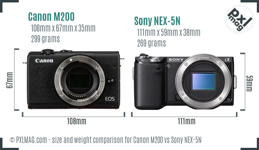Canon M200 vs Sony NEX-5N size comparison