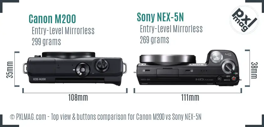 Canon M200 vs Sony NEX-5N top view buttons comparison