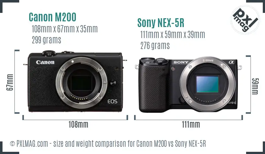 Canon M200 vs Sony NEX-5R size comparison