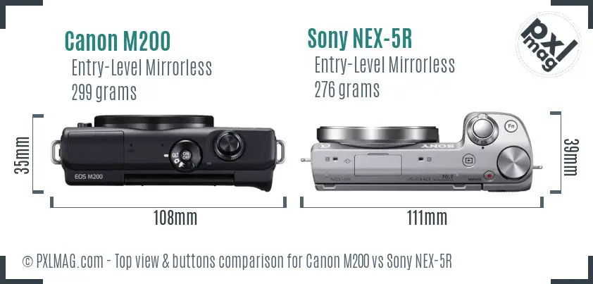 Canon M200 vs Sony NEX-5R top view buttons comparison