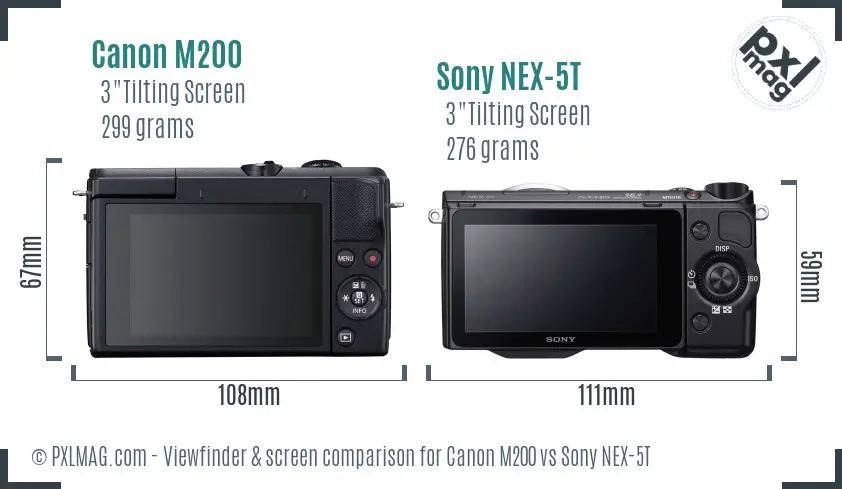 Canon M200 vs Sony NEX-5T Screen and Viewfinder comparison