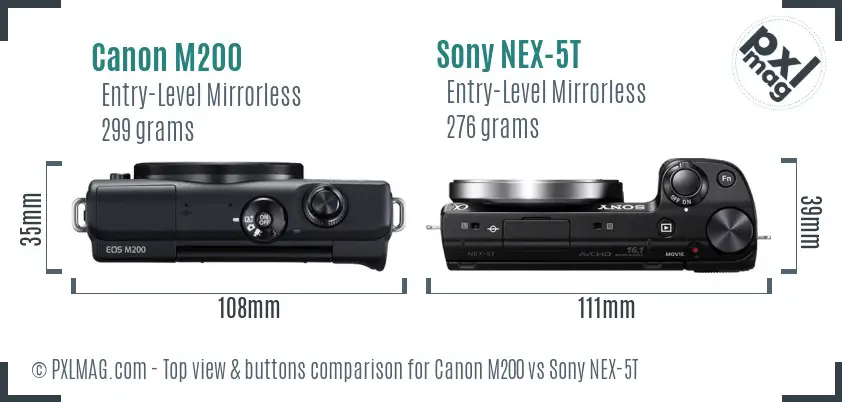 Canon M200 vs Sony NEX-5T top view buttons comparison