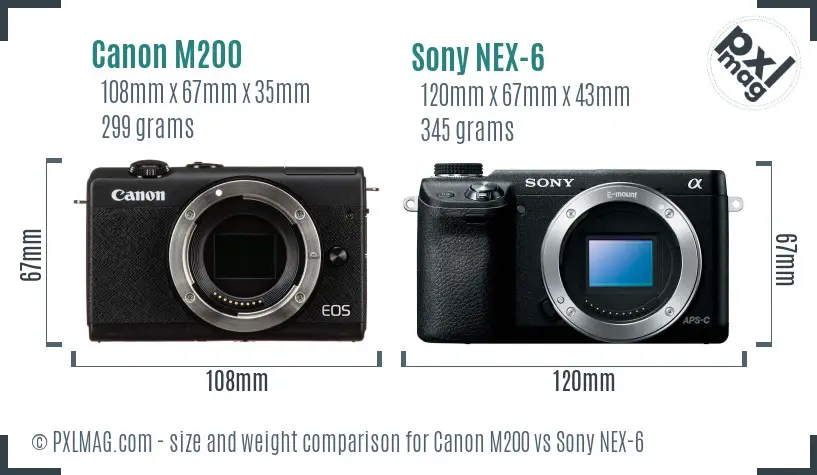 Canon M200 vs Sony NEX-6 size comparison