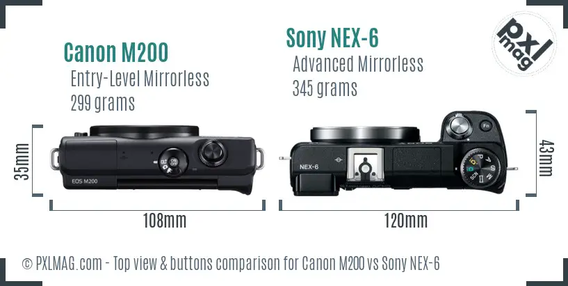 Canon M200 vs Sony NEX-6 top view buttons comparison